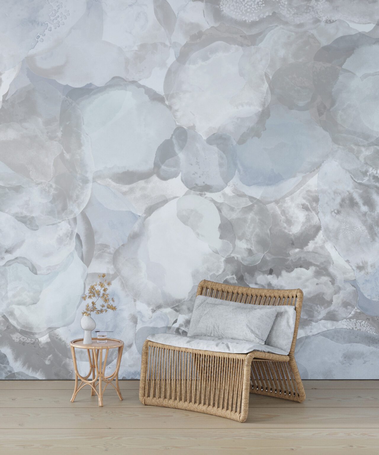 Calico Wallpaper in neutral gray floral